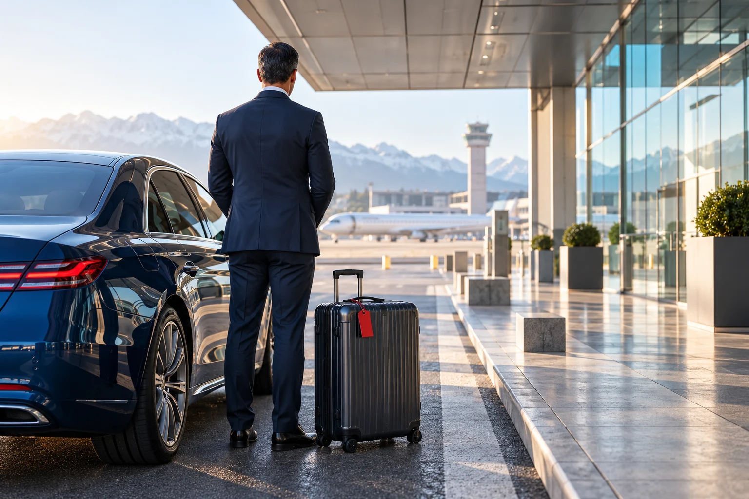 Illustrative airport chauffeur and vehicle